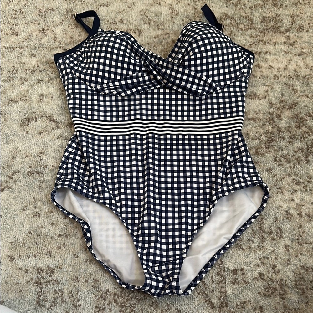 Navy and White Checkered Swimsuit- Lands End-Draper James- never worn